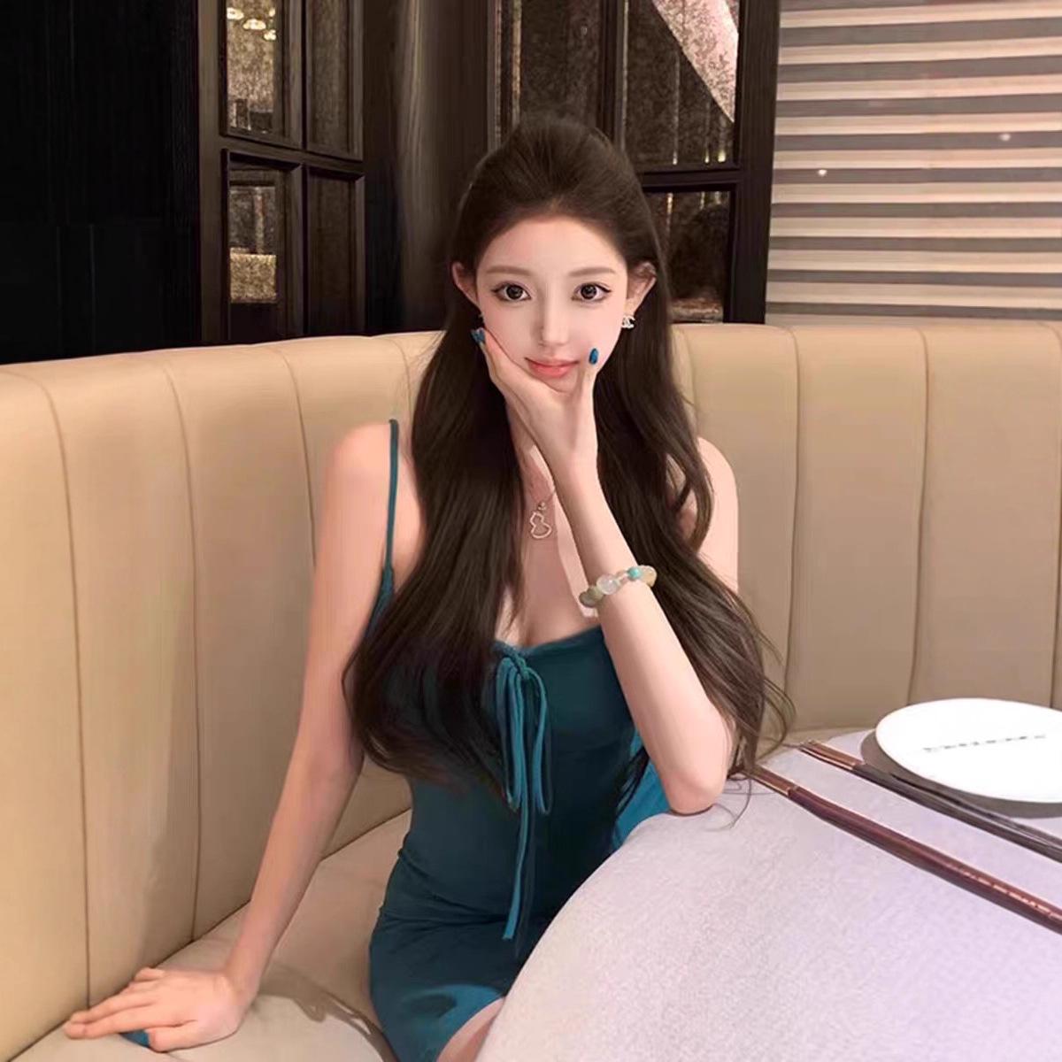 TZ7225 Pure Desire Off-Shoulder Spaghetti Strap Dress - Women s Stylish Slim-Fit Hip-Hugging Short Skirt Medium