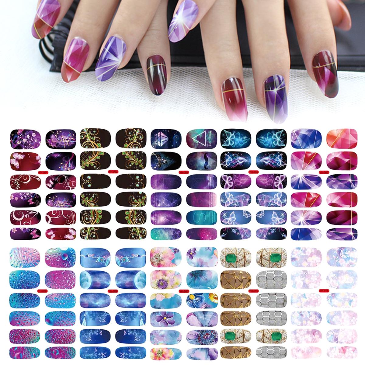 

10 Sheets Beautifully Nail Stickers Self-Adhesive Lasting Nail Polish Stickers DIY Nail Art Decals Colorful Nail Accessories