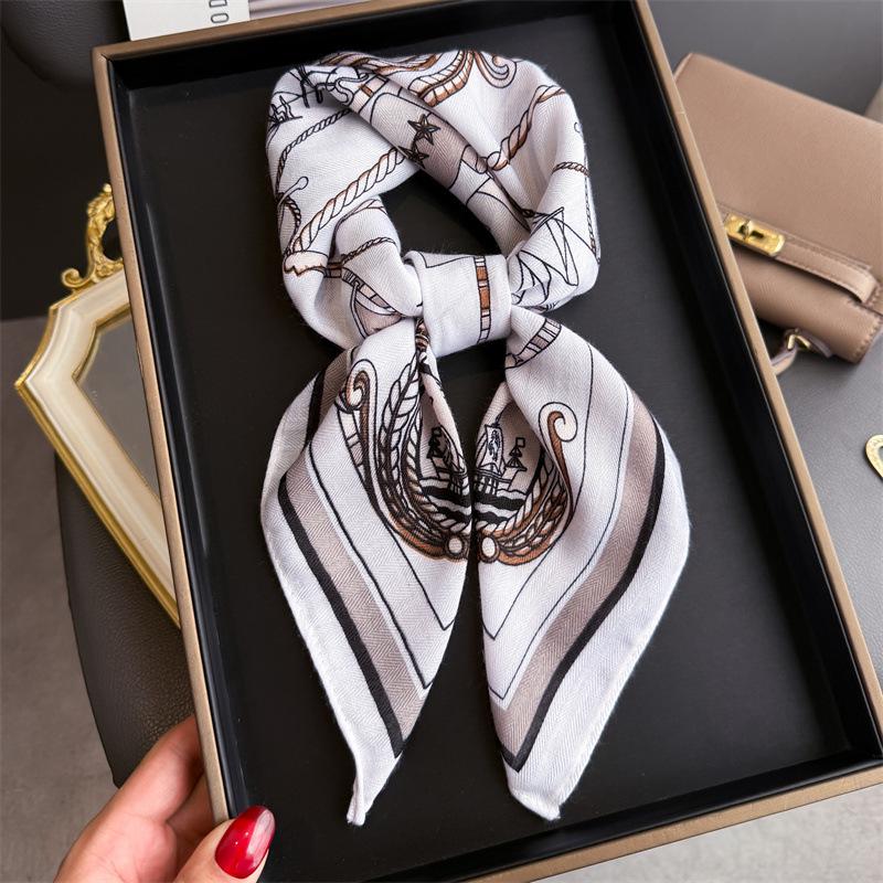 Luxury Brand Linen-Cotton Print Square Scarf Women Neck Tie Female Hair Bandana Headkerchief Shawl Wrap Hijab Echarpe