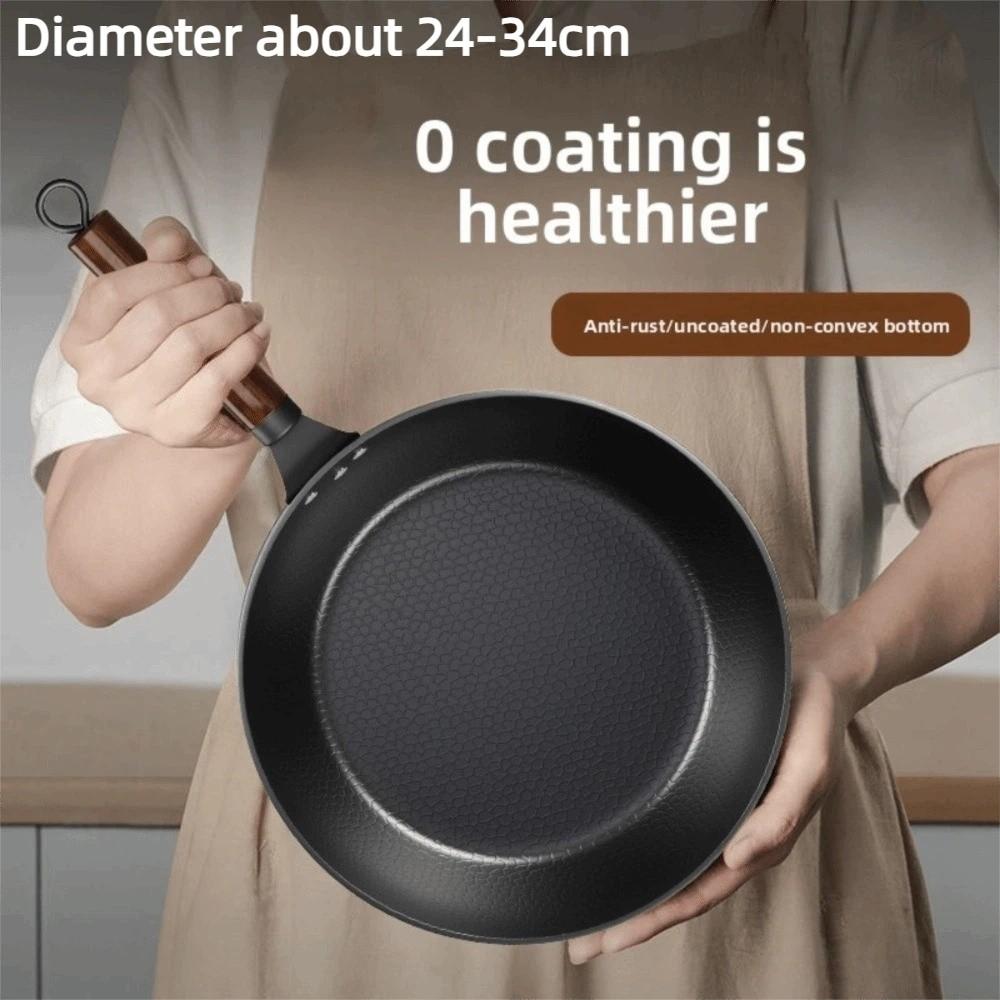 Wooden Handle Hammered Iron Wok Non Stick Steak Cooking Pot Thickened Frying Pan  Restaurant