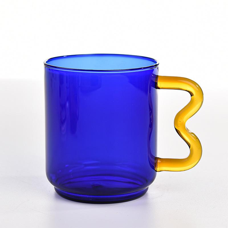 Creative Color Glass Water Cup with Handle Breakfast Milk Cup Heat Resistant High Borosilicate Cup Drinking Glasses Spoon Cups