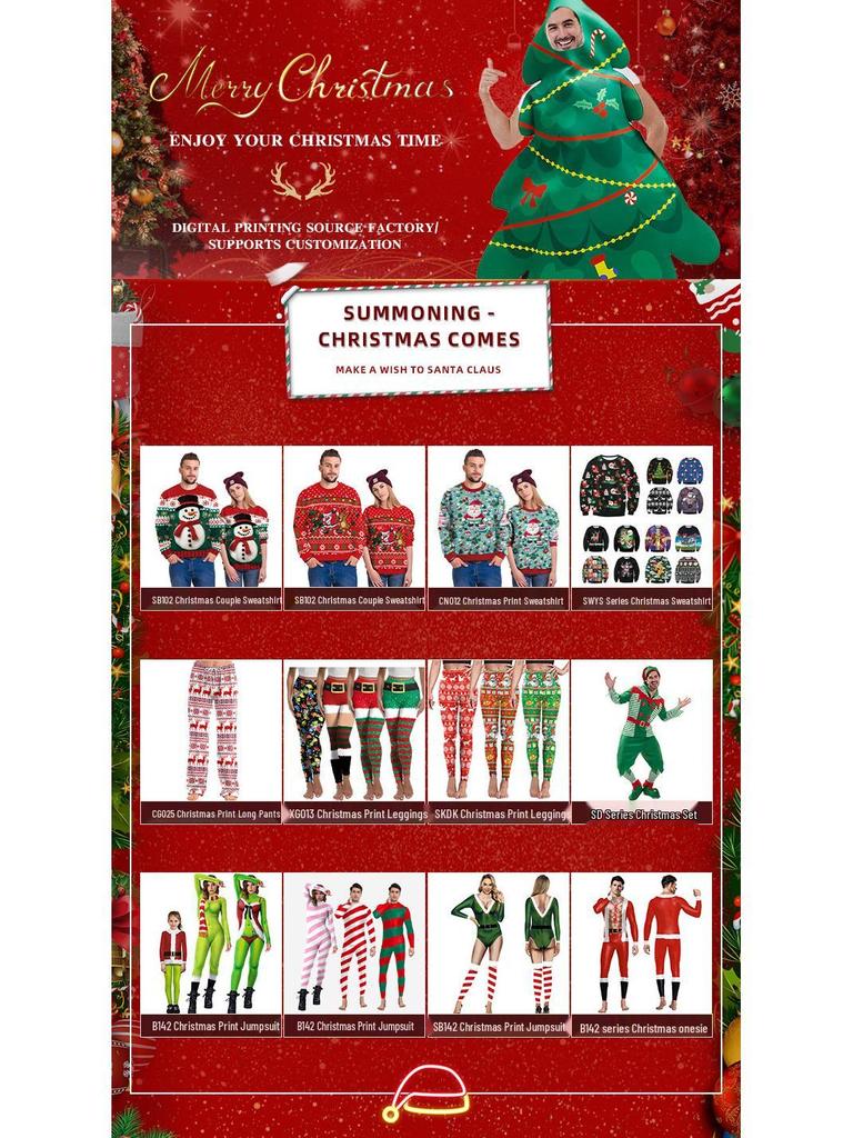 2024 Spring Christmas Couple Pajama Set: Round Neck Long Sleeve Top & Sweatpants for Women