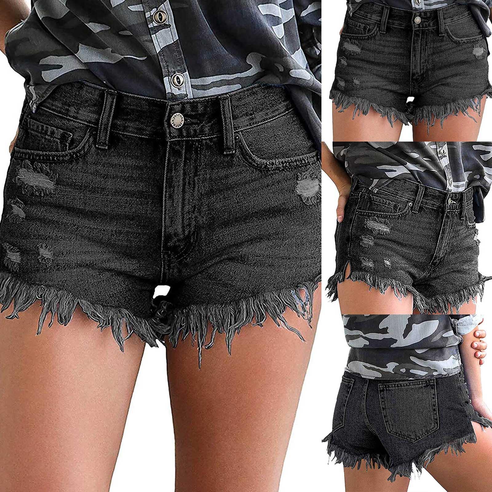 

Women s Shredded Tassel Denim Summer Pocket Shorts Jeans Pants L чёрный