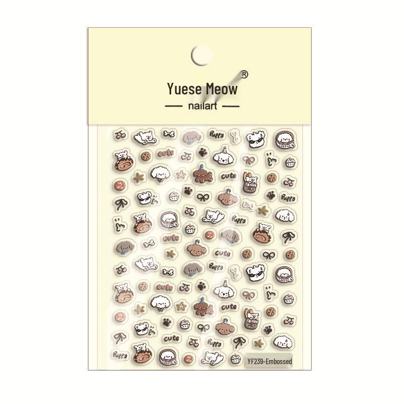 Adorable Cartoon Puppy Nail & Gadget Stickers - Waterproof DIY Decoration YF239【Embossed Design】