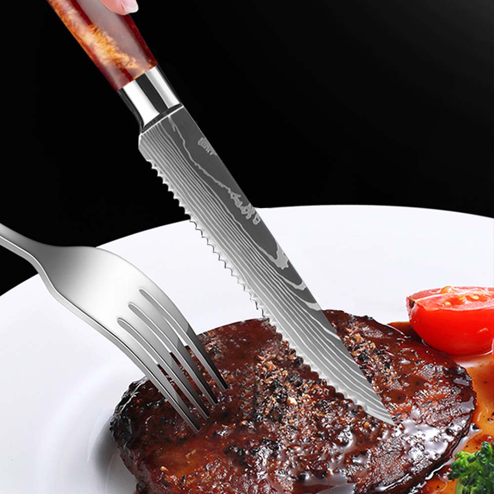 Damascus Stainless Steel Steak Knife Meat Cleaver Slicing Knife Dining Kitchen Knife Kitchen Cooking Tools