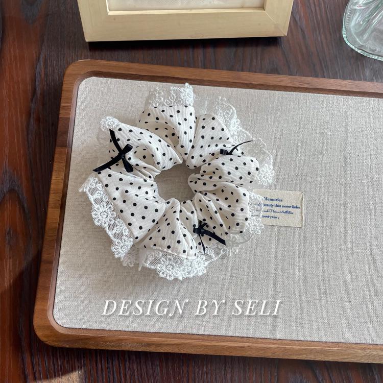 Polka Dot Bow White Lace Hair Tie - Sweet & Versatile Accessory