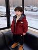 Winter 2025 Boys' Fleece-Lined Red Jacket: Warm Cotton-Padded Coat for Kids, Christmas Style