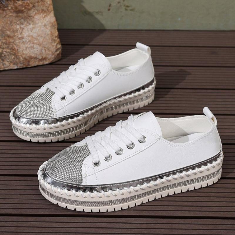 

Fashion 2025 New Women Casual Shoes Fashion Rhinestone Crystal Platform Slip-on Women Flats Luxury Comfortable Women Sneakers Size 35-44 44 белый