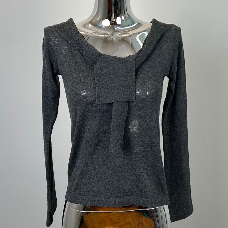 South Korea's Dongdaemun New Sexy Lace-Up Knit Sweater – Flirty Collarbone-Revealing Design