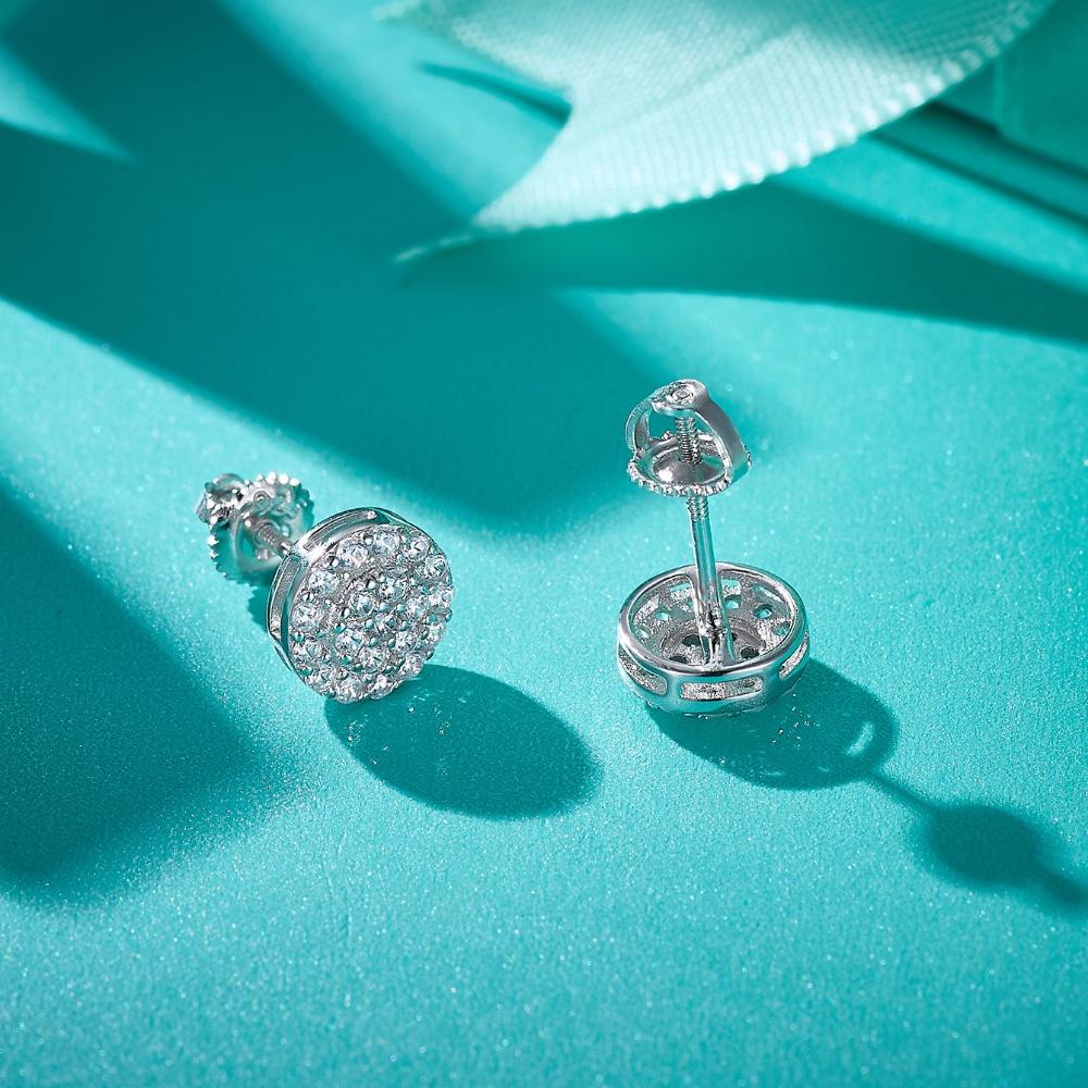 Moissanit Echter 925er Silber Iced Cluster Rund Hip Hop Out Big Herren Ohrstecker