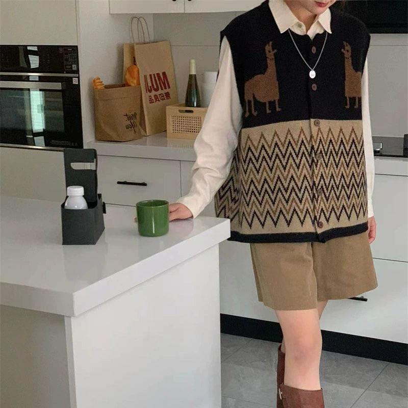 Vest for Women Knitted Sleeveless Sweater Vest Oversize Vintage Cardigan Vest Casual Vest Tops