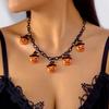 Halloween Cartoon Harz Kürbis Quaste Halskette Blutstropfen Spinne Holzperlen Geist Fledermaus Hexenhut Choker Für Frauen Männer Schmuck