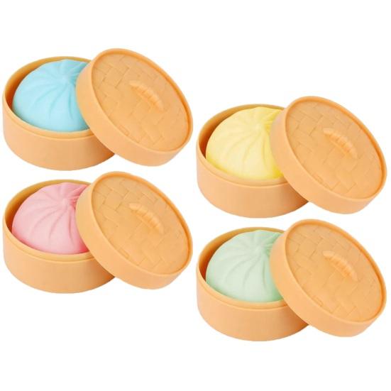 Squeeze Toy Realistic Steamed Bun Design Soft Slow Rebound Stress Relief Toy with Portable Steamer Storage Box