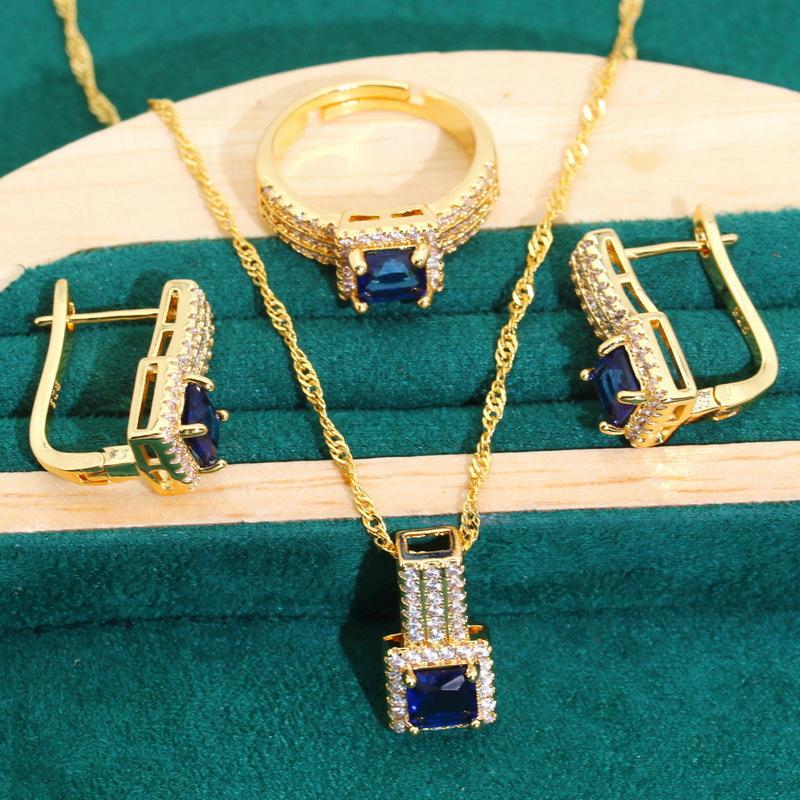 Jewelry Europe and The United States Hot Anti Allergy Zircon Necklace Earrings Ring Ring Jewelry Set