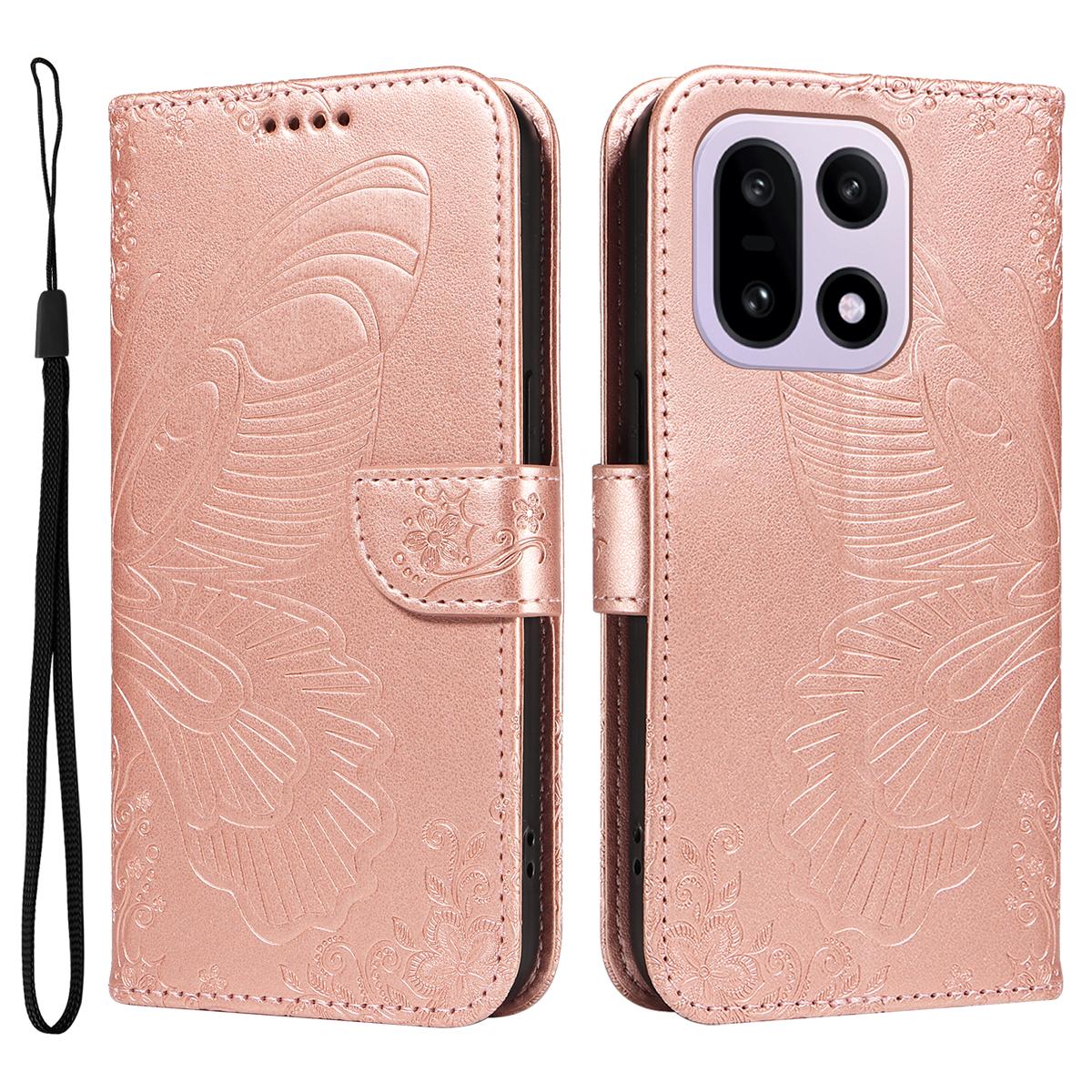 

For OnePlus 15 5G Case Butterfly Pattern PU Leather Folio Flip Phone Cover - Red