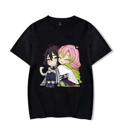 Camiseta estampada engraçada Kanroji Mitsuri Iguro Obanai desenho animado casal manga curta solta gola redonda top anime camisa casual camisetas