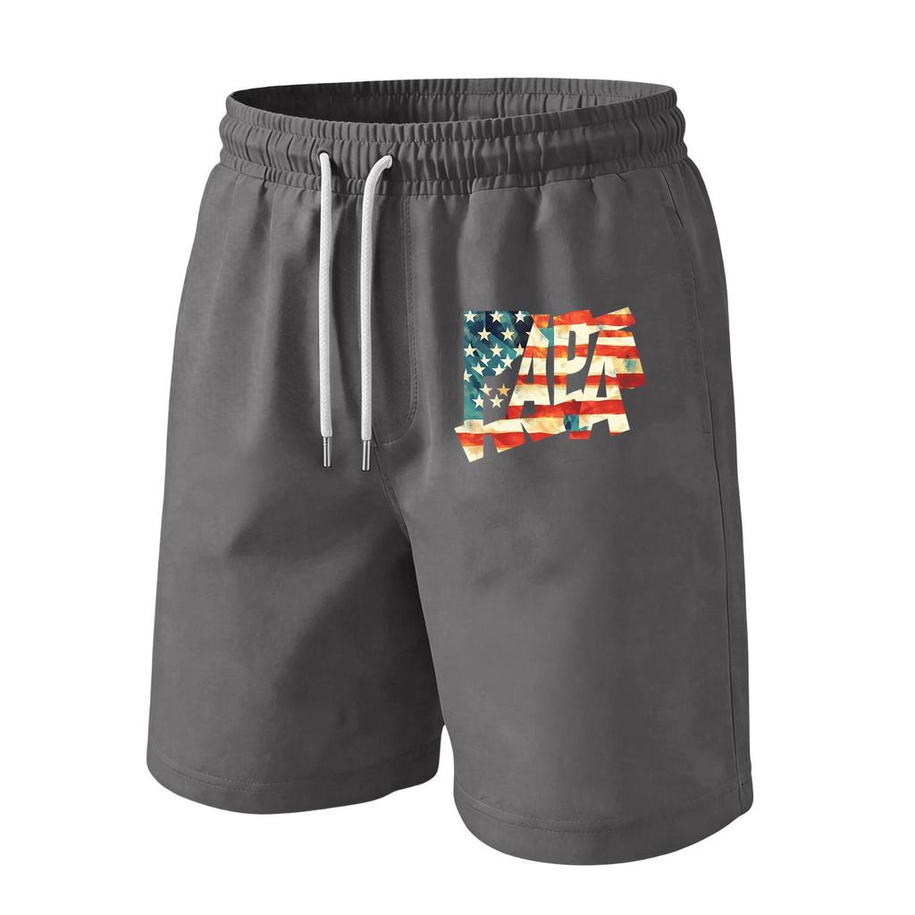 Men's Casual Drawstring Waist Shorts with Flag Print Lightweight Comfortable Fit Suitable for Daily Wear and Outdoor Activities