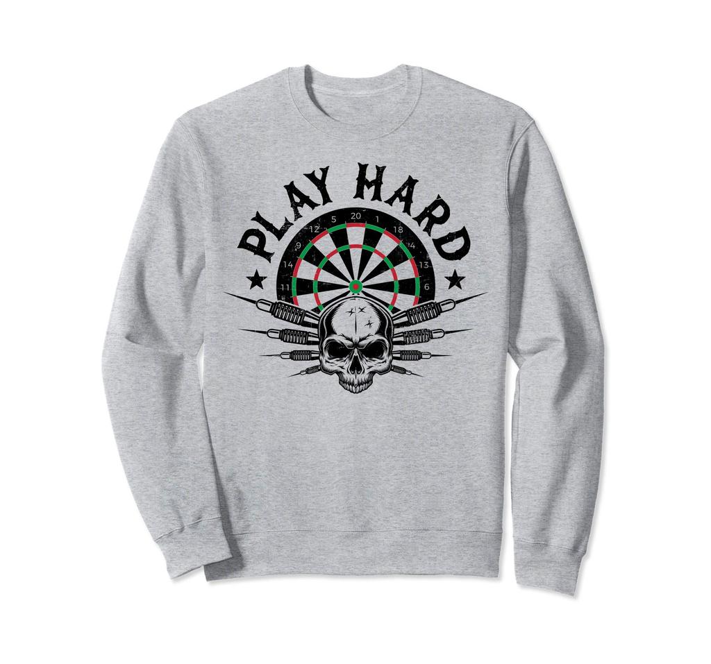 Play Hard Darts Dartboard Dart Board Target Vintage Skull Sweatshirt
