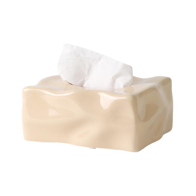 Waterproof Ceramic Cream Air Tissue Box Living Room Light Luxury Decoration Household Modern Simple Table Napkin Box Paper Extraction