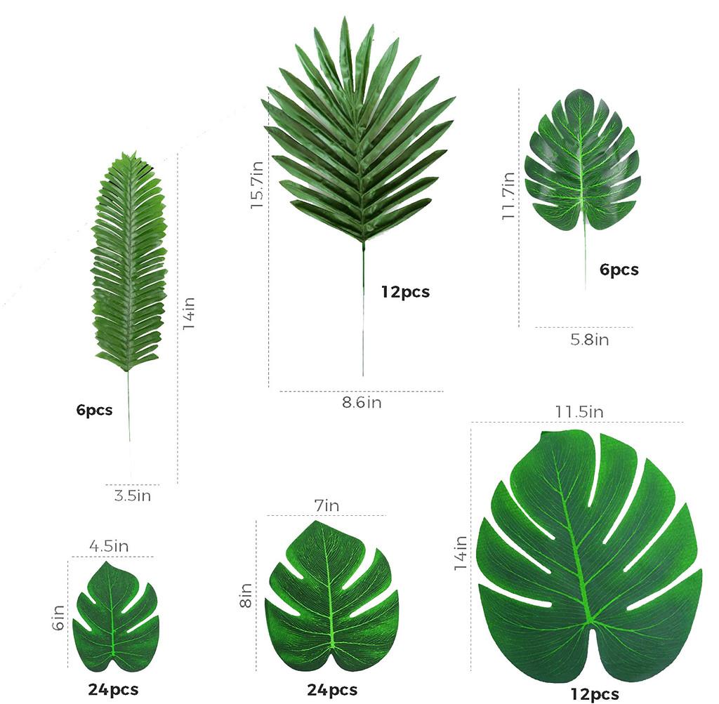 Tropical Plant Decor Set With Artificial Palm Leaves For Hawaii Jungle Party Supplies