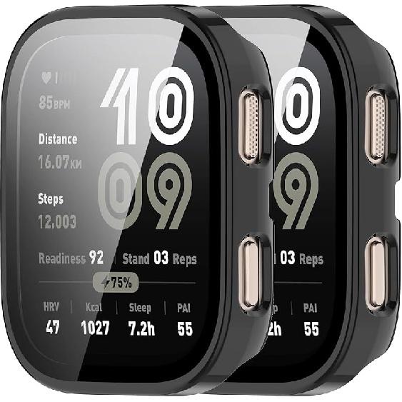 

Chofit Предназначен для Amazfit Bip 6 Чехол Защитная пленка для экрана Закаленное стекло Жесткий ПК Бампер Ударопрочная Накладка на экран Чехол Аксессуары для умных часов Black&Black