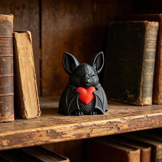 Cute Red Heart Bat 3D Printed Halloween Decoration Novelty Tabletop Sculpture for Spooky Party Haunted House Holiday Decor Fun Gift for Kids & Bat