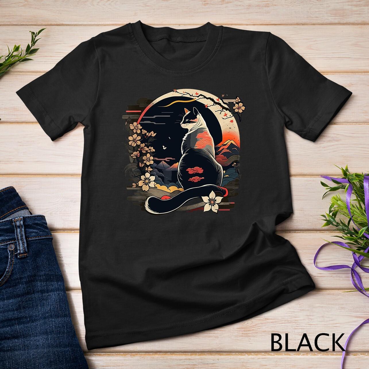 Cat Japan Style Funny Cat Gift Retro Vintage Funny Cat T-Shirt Mens Womens Tees Top Unisex T-Shirt Mens Womens Tees Top S