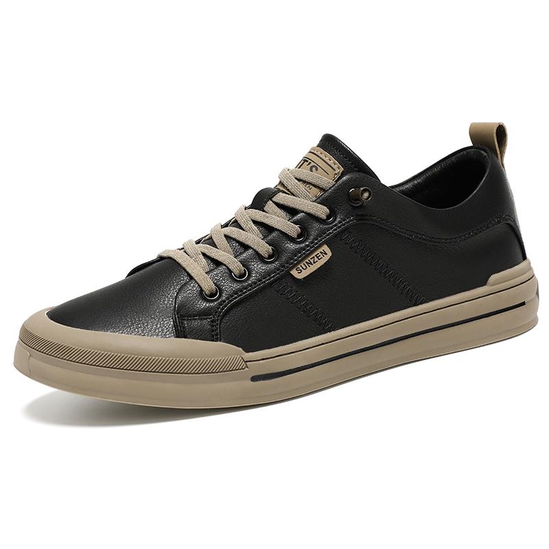 

2024 Новые мужские повседневные кожаные вулканизированные туфли Удобные прогулочные туфли ручной работы Кроссовки на шнуровке Теннисные туфли Masculino Flat Designer 44 чёрный