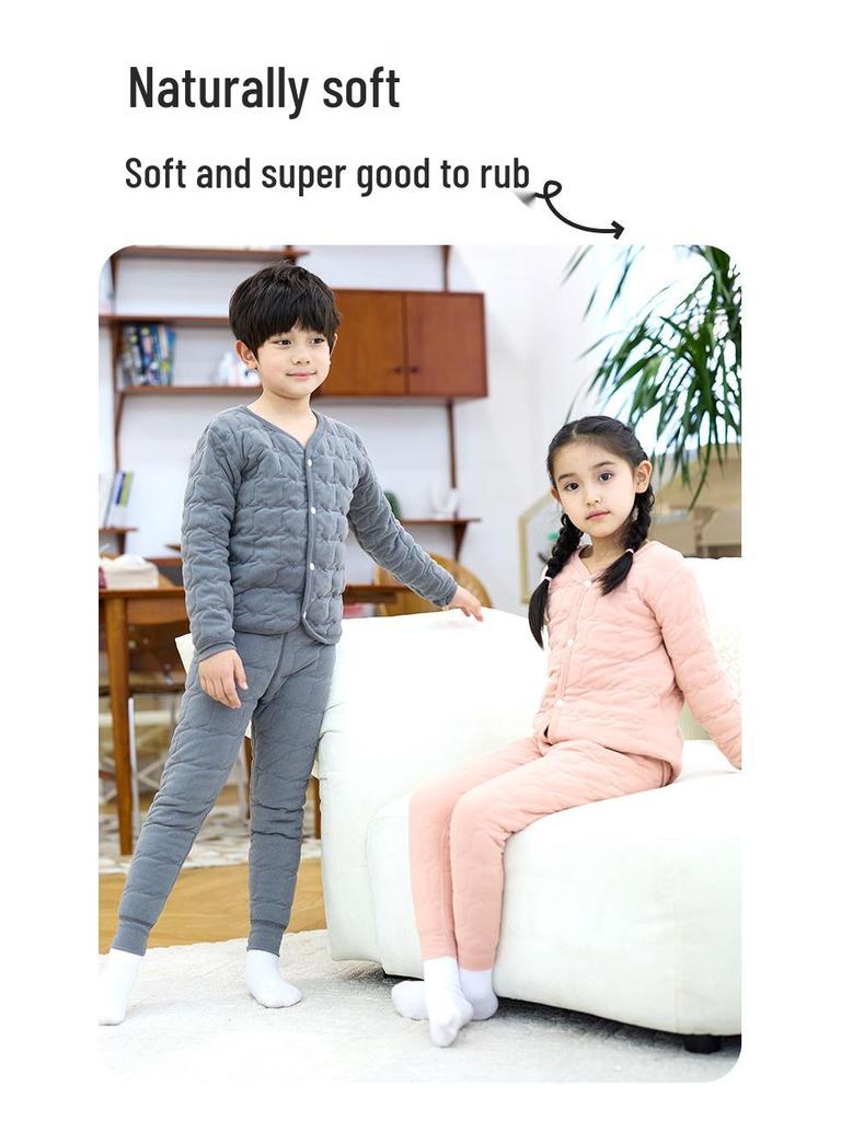 Winter Kids' Fleece-lined Cotton Jacket & Pants Set - Warm School Uniform for Boys & Girls