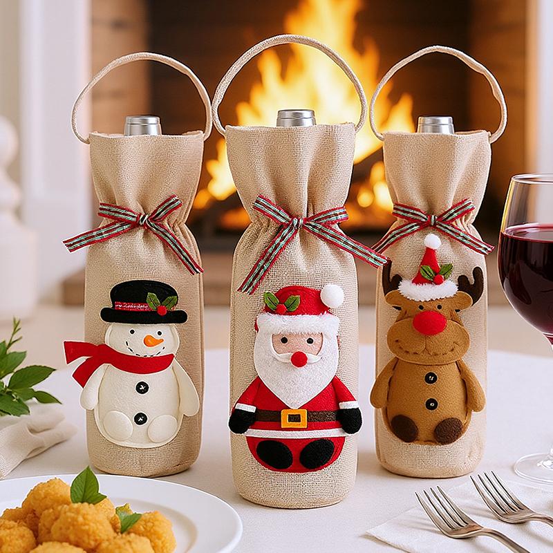Wine Christmas Bag, Wine Bottle Gift Bag, Reusable Wine Bottle Covers For Xmas Christmas Wedding Birthday Holiday Party Decor