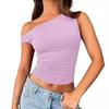Slant Neck Top, Sexy Babes Slanted Shoulders, Solid Color Vest, Summer Women's Off-the-shoulder Pullover, Off-the-navel Women's Clothing