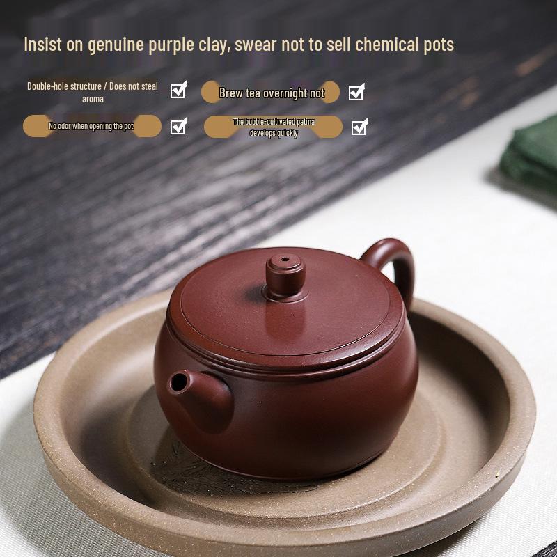 

Yixing Purple Clay Teapot 180ml, Gongfu Tea Gift - Original Purple-Red Clay, Snap Lid, Well-Shaped for Home Use 180ml