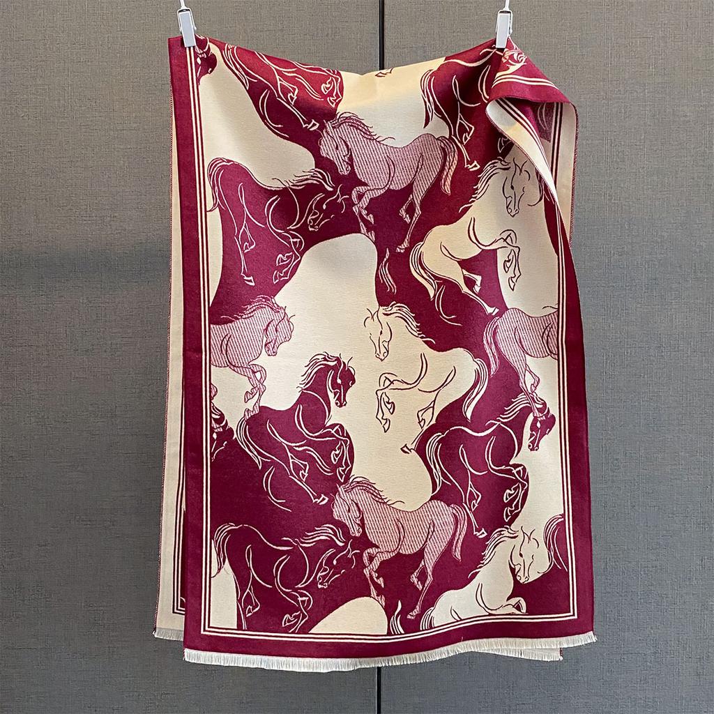 Autumn and winter new horse galloping printing large square scarf women's imitation cashmere versatile scarf high-end warm shawl