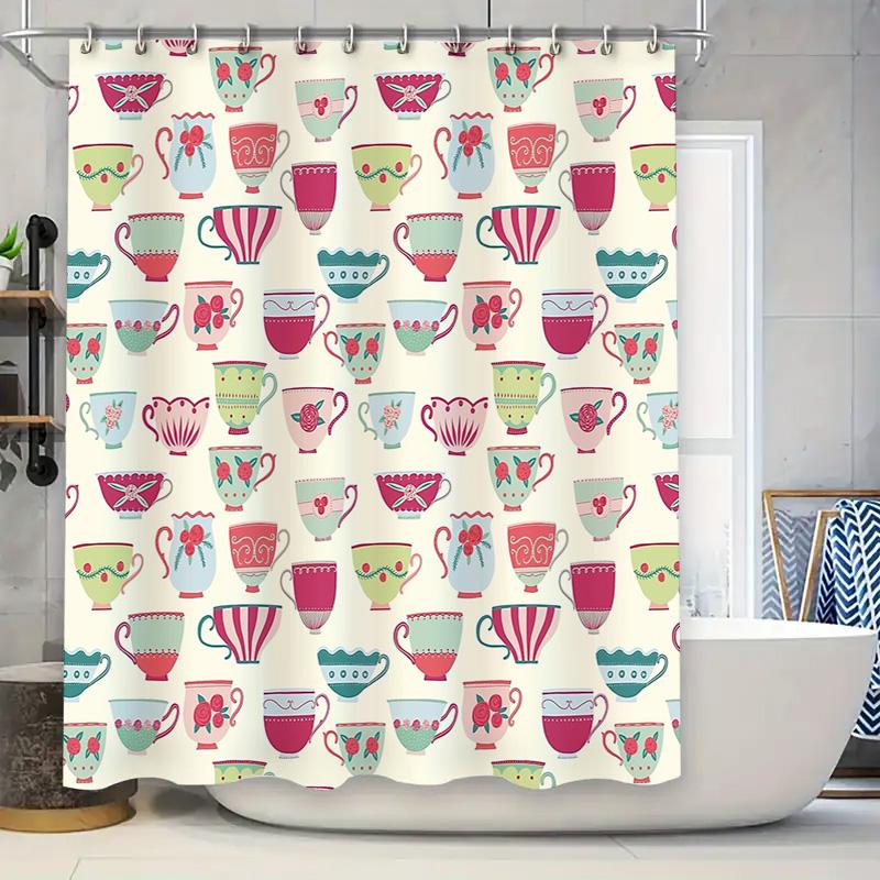 Floral Shower Curtain Vintage Botanical Pattern Waterproof Fabric Bathroom Decor Set 90x180cm