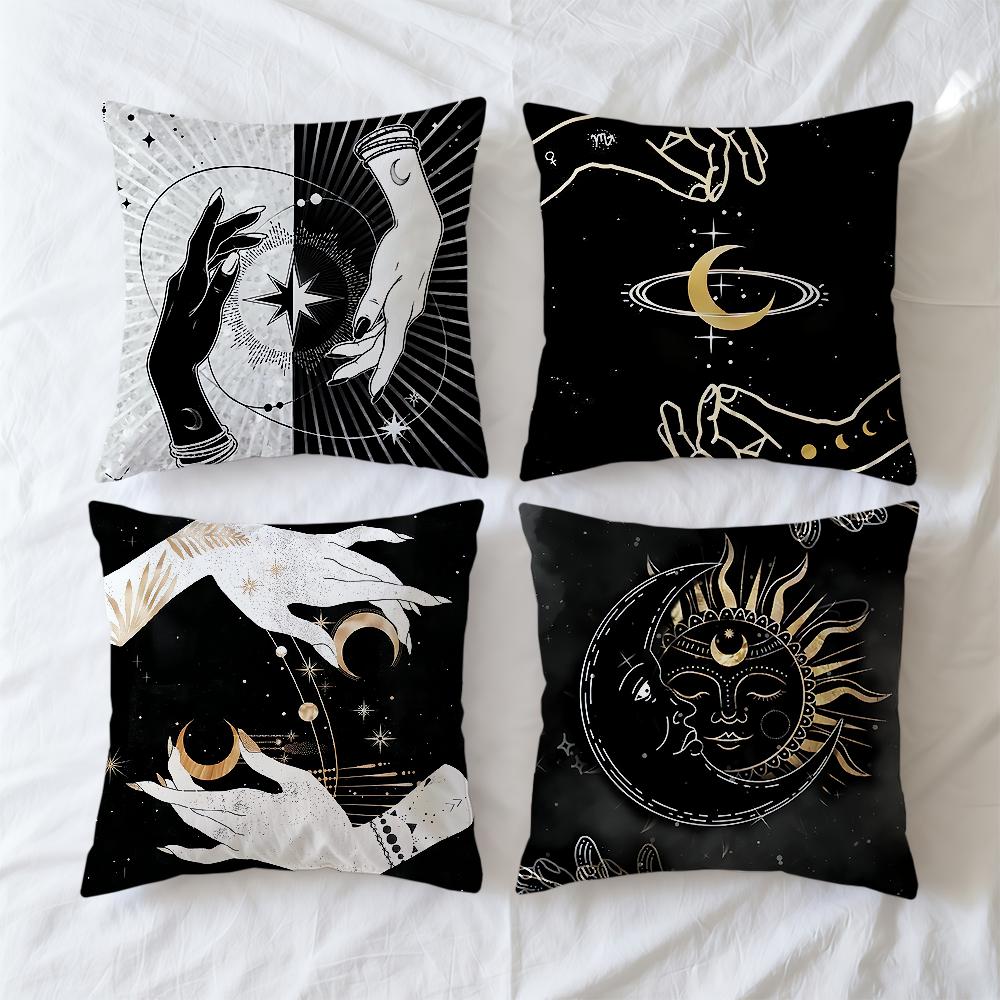 Cushion Cover Print Soft Celestial Case Sofa Living Hands Room Home Comfortable Office Decor Sun Protective Pillow Moon Covers