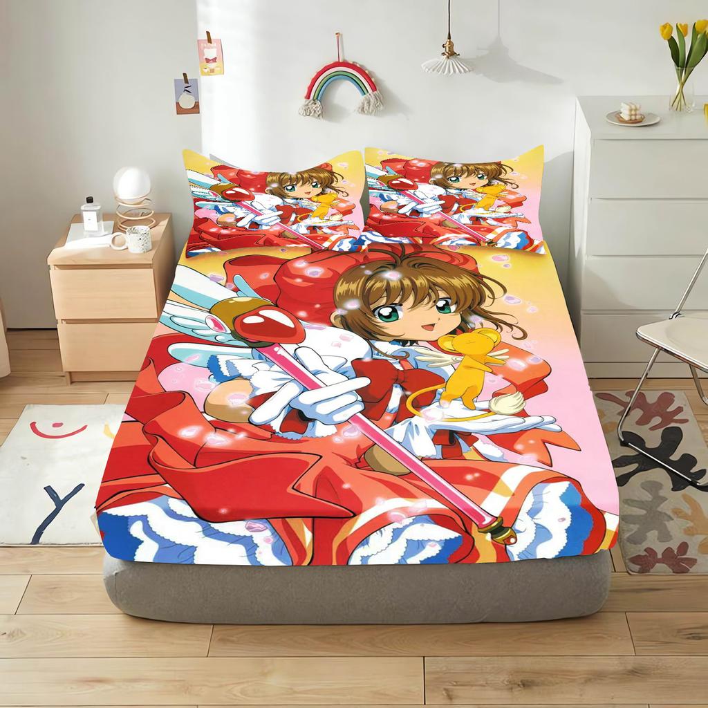 Cardcaptor Sakura Cartoon Fitted Sheet Cover For Teenager, Elastic Bedding, Cute Digital Printing Sheets, Bedding Children