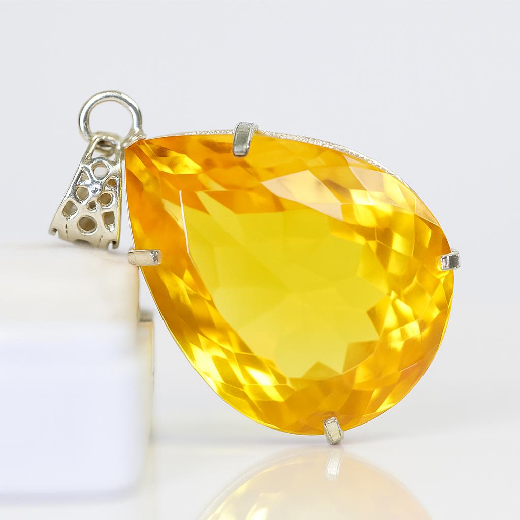 925 Sterling Silver 100 Ct Orange Topaz CERTIFIED Pear Cut Pendant Free Gift AI-86-NS