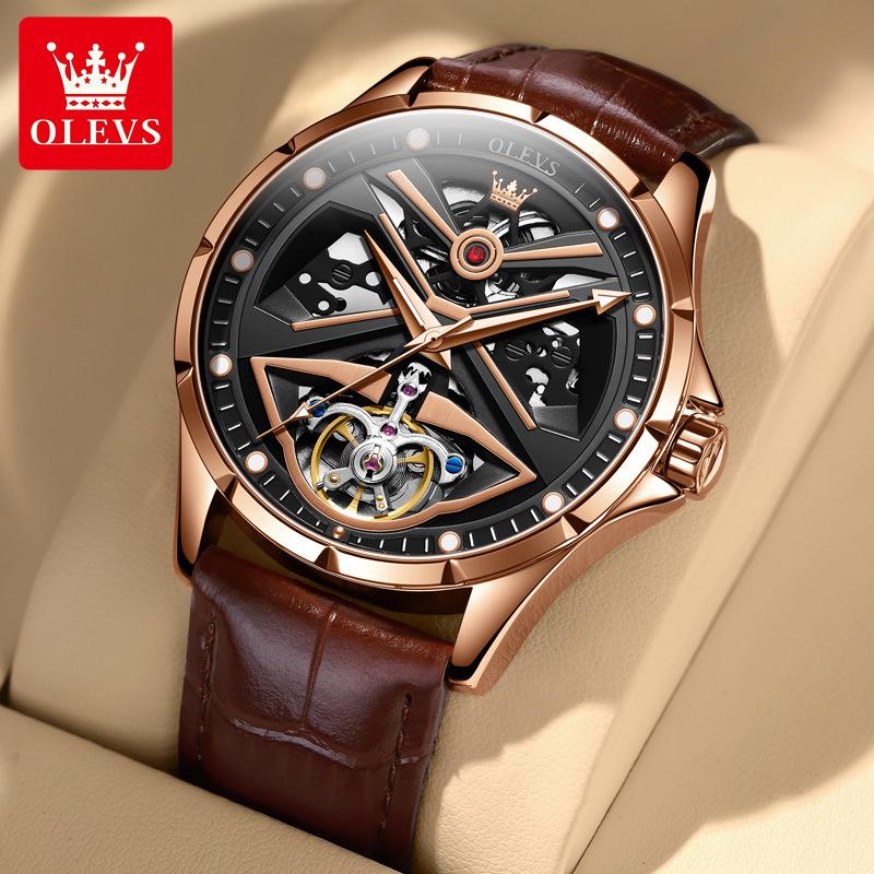 OLEVS Neue Uhr Mode Hohl Mechanische Uhr Authentische Wasserdichte Herrenuhr Herrenuhr
