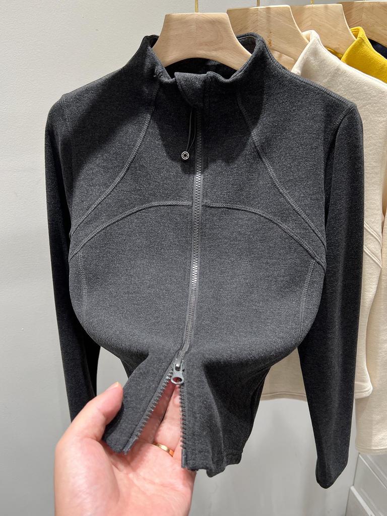 Women's Spicy Girl High-Neck, Waist-Cinching Warm T-shirt: Long-Sleeve, Double Zipper, Polar Fleece Base/Outerwear for Autumn/Winter