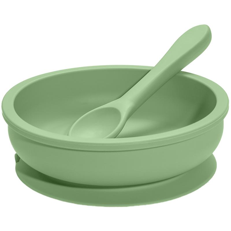 Food Grade Kids Dining Tableware Feeding Set Baby Training Sucker Bowl Soft Silicone Spoon Fork Set For Toddler Dishes