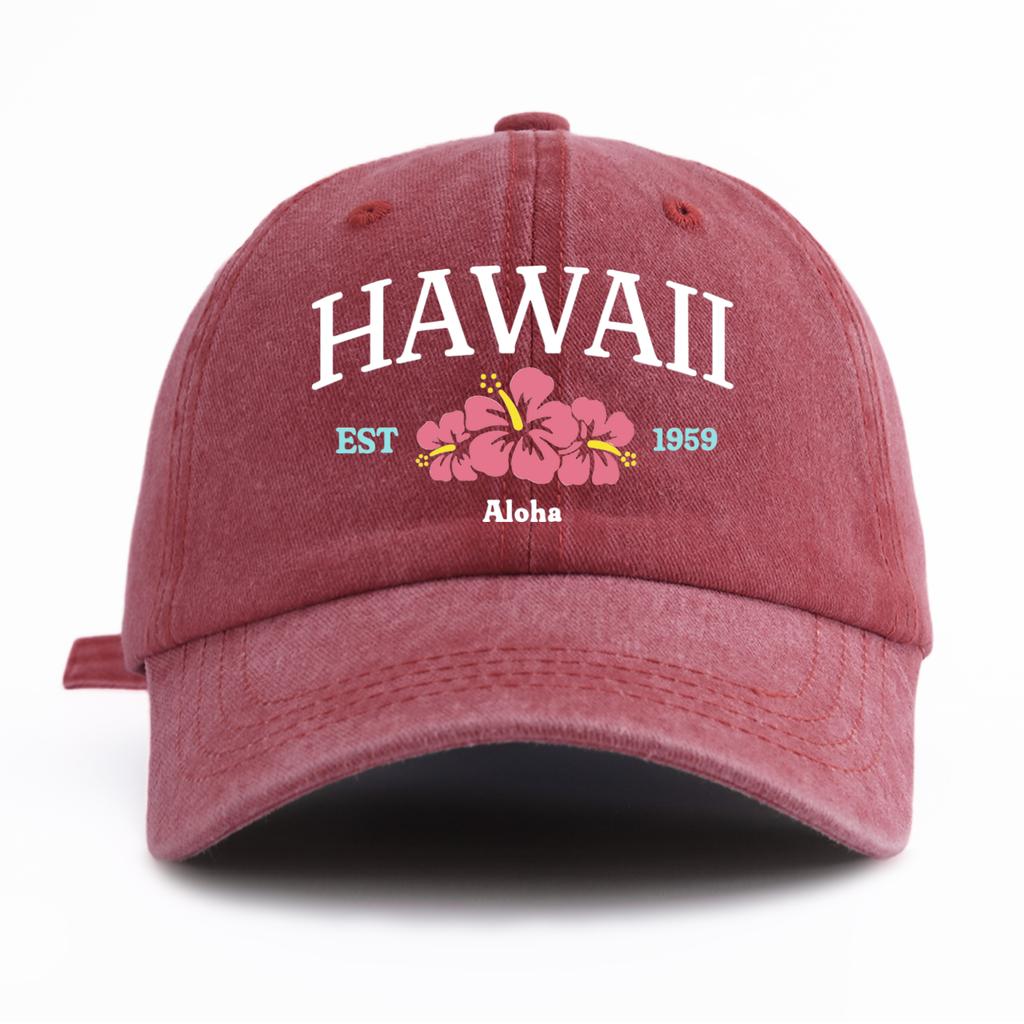 1pc HAWAII Print Washed Baseball Cap for AdultsMinimalist Retro Style Casual Soft Adjustable Dad Hat Perfect As Gift