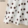 VONDA Women Zip-up Waist Casual Polka Dots Print Swing Pleated Skirts