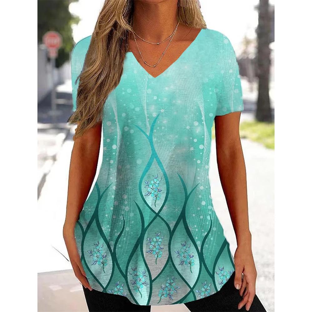 

Minimalist Flower Print 3D Printed Women s Fashionable V-neck Short Sleeved T-shirt 5XL