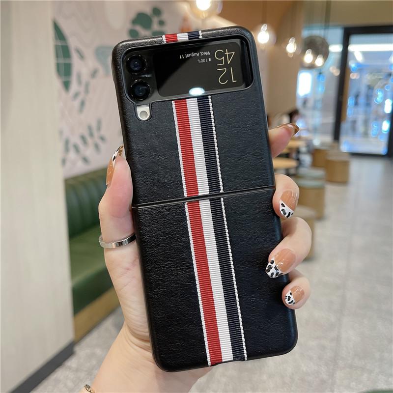 Stripe Litchi Grain Cross Pattern Case for Samsung Galaxy Z Flip 5 Flip 4 Flip 3 Phone Case Full Shockproof Luxury Leather Case for ZFlip4 3