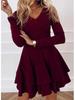 Women's Mid-Waist Solid Color Princess Pullover Dress with Spliced Hem