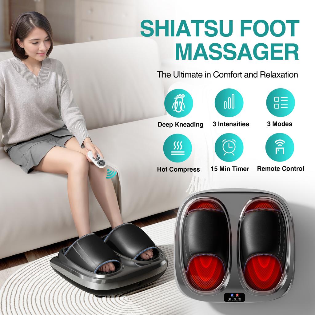 Foot Massager Machine with Heat Shiatsu Deep Kneading Rolling and Airbags Squeezing Massage for Circulation Gifts for Men Women
