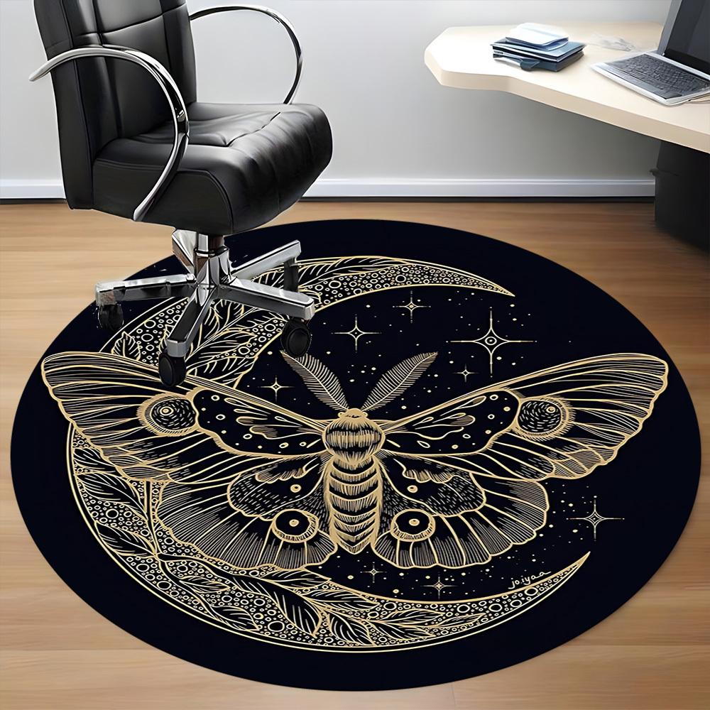 1pc Moon Moth Office Round Area Rug, Indoor Mat Suitable For Office, Under Office Chairs Bedroom Living Room Home Decor, Room Deco