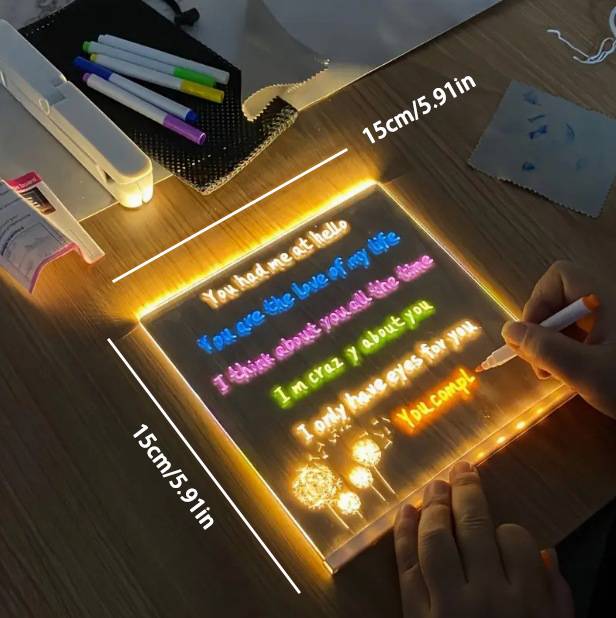 LED Note Board With Color Acrylic Dry Erase Light Up Notepad With Adjustable Stand For Desktop Glow Memo Home Rewritable Message