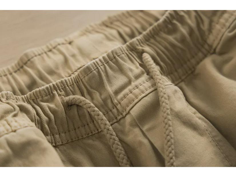 Herren Herbst Micro-Elastische Schnürhose Khaki Casual Hose - Trendiger Gewaschener Retro-Stil