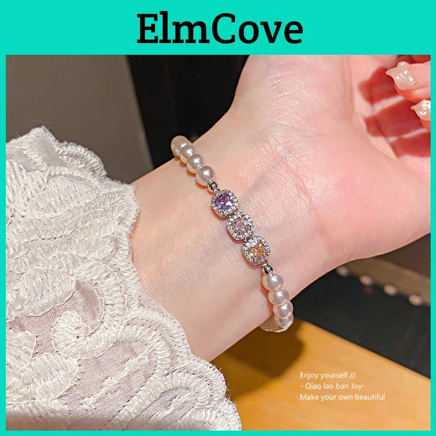 French Vintage Zircon Pearl Square Bracelet For Elegant Women Gift Event